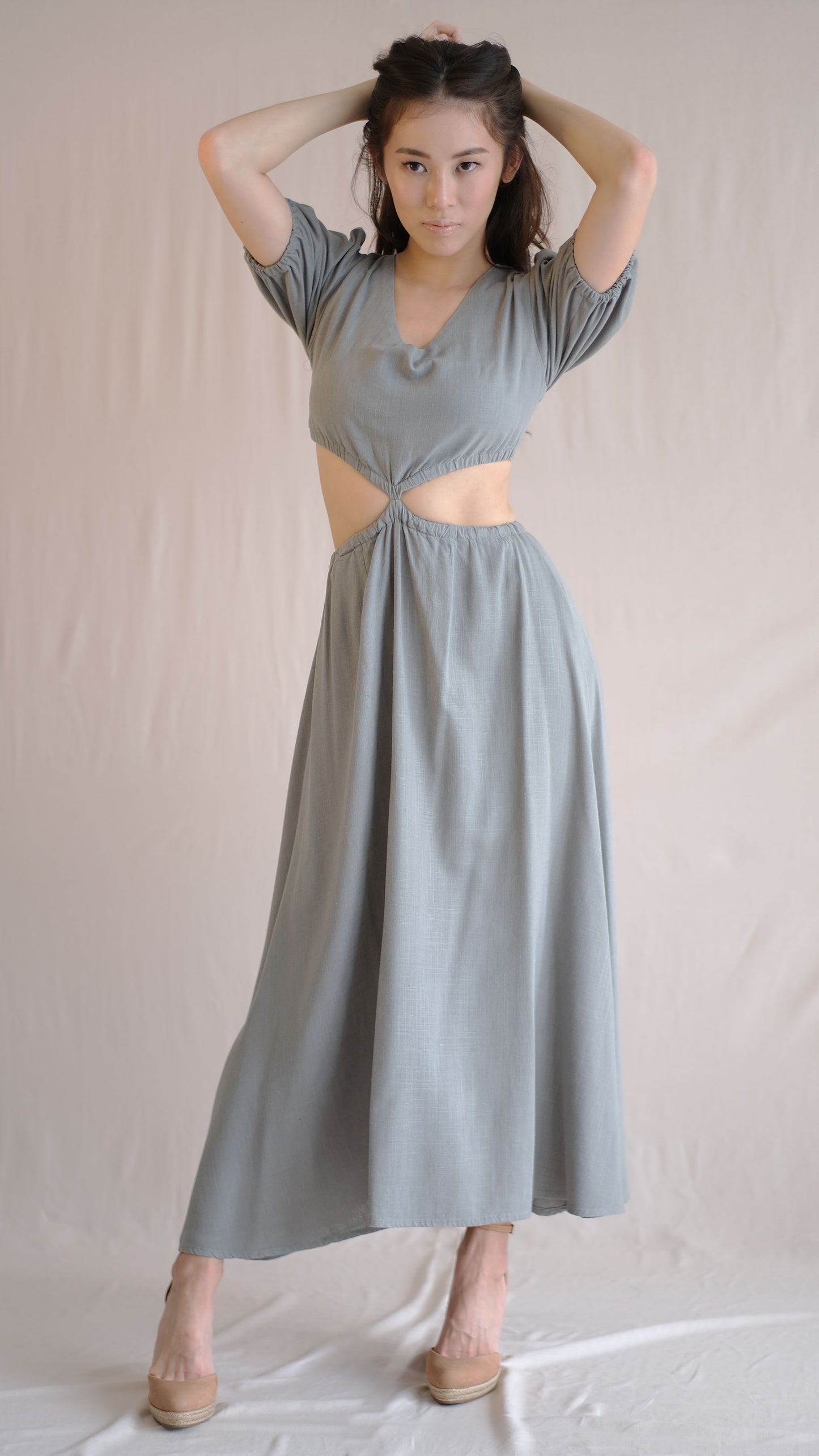 Naila Cut Out Dress- Green Grey