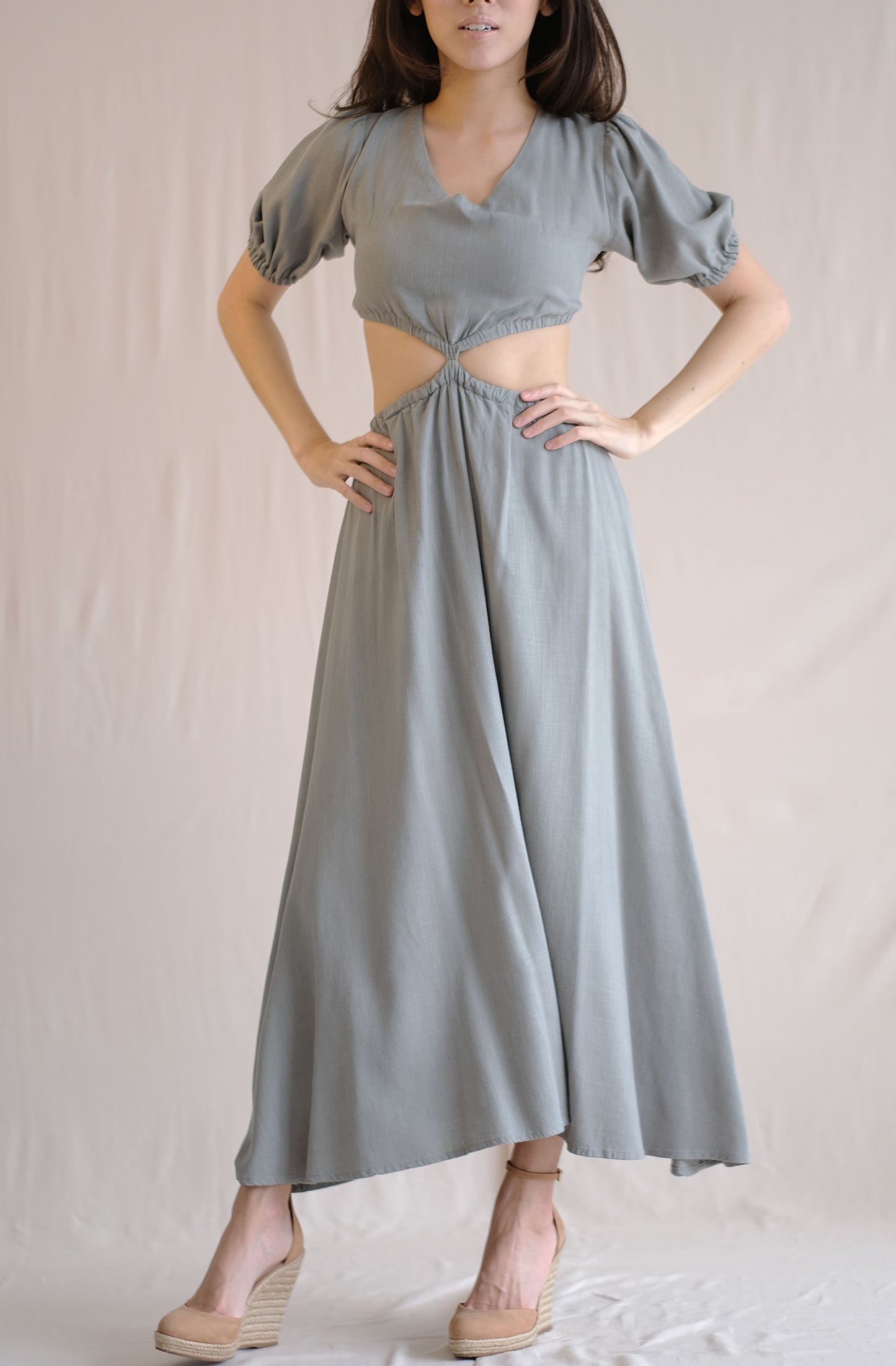 Naila Cut Out Dress- Green Grey