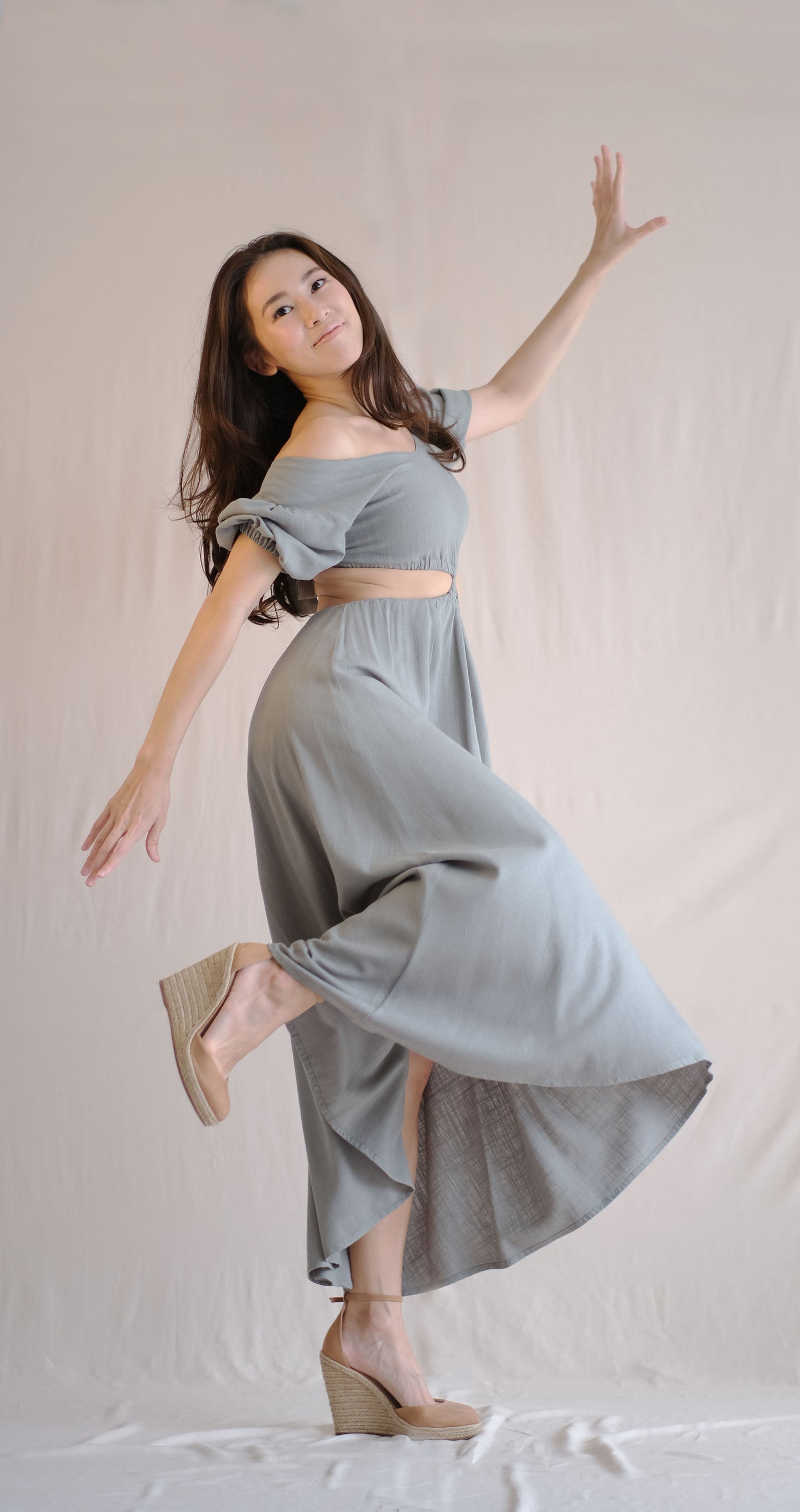 Naila Cut Out Dress- Green Grey