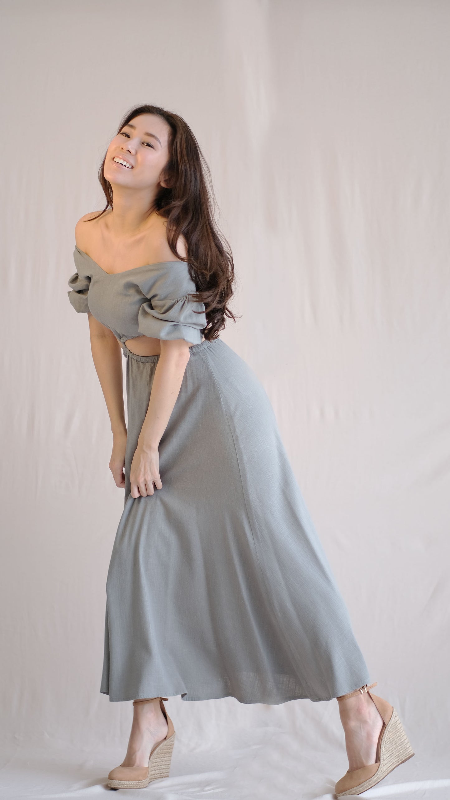 Naila Cut Out Dress- Green Grey